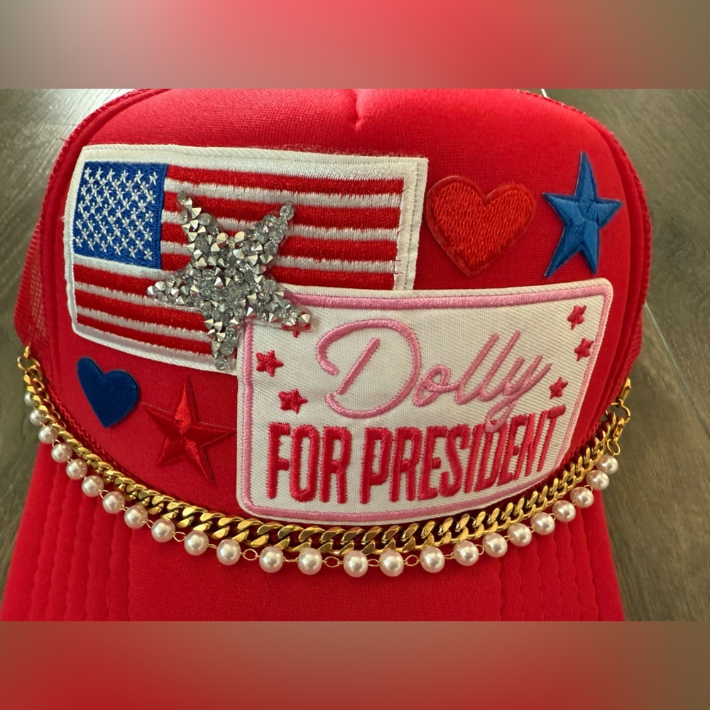 OTTO Red Dolly For President Embroidered Pearl Chain Baseball Cap
